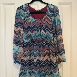 Speechless Multicolor Chevron Long Sleeve Dress